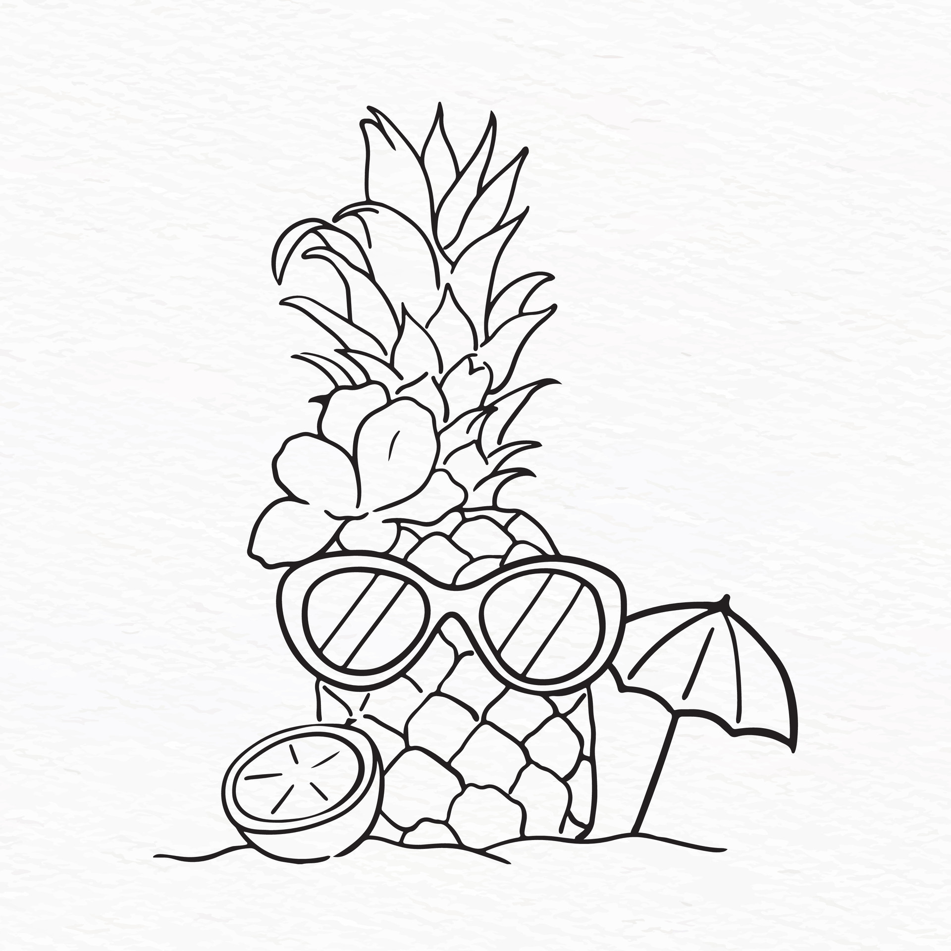 Summer Vibe illustration with Cute pineapple flower sunglass umbrella