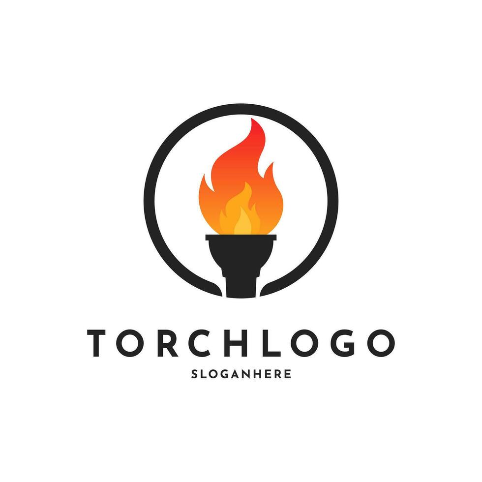 Elegant Circle Torch, Torchlight Fire Flame logo design inspiration vector