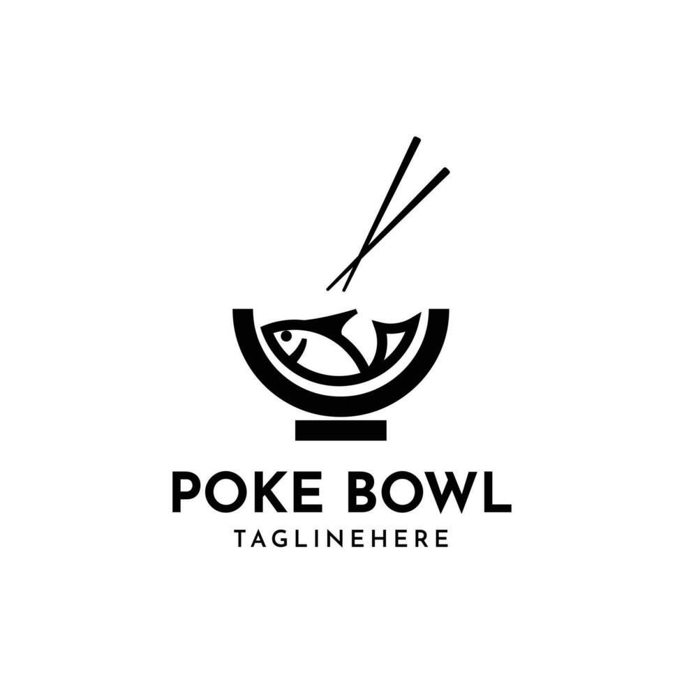 Fish with Bowl and Chopsticks for Poke Bar or Sushi Logo design inspiration vector