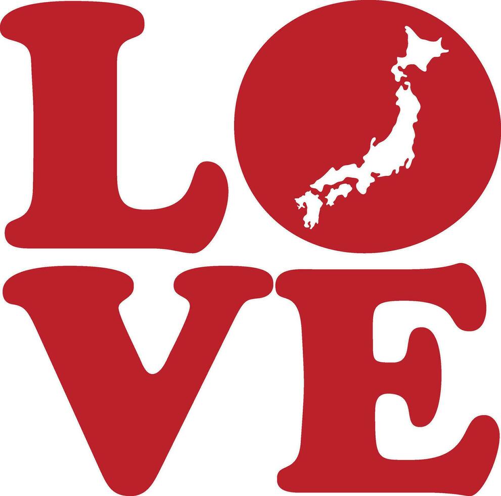 amor Japón Japón rojo contorno vector gráfico ilustración aislado