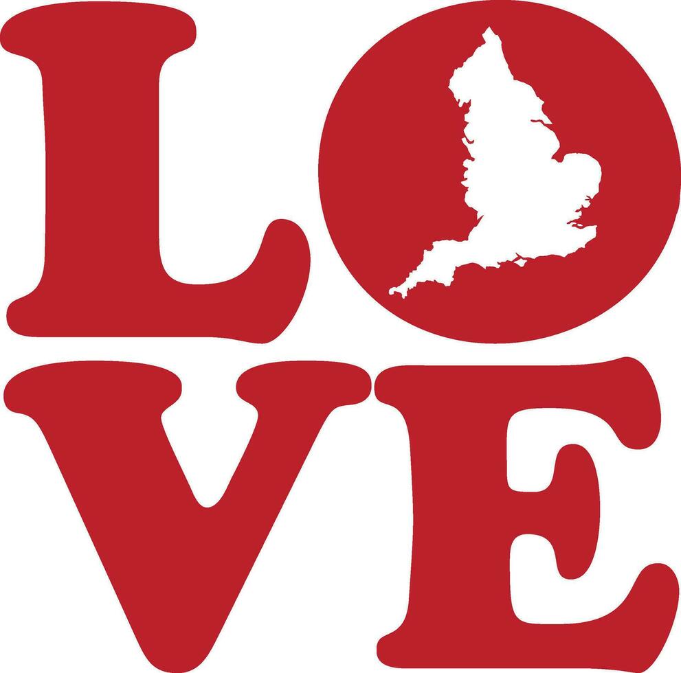 LOVE England Britain UK Red Outline Silhouette Isolated Vector Graphic