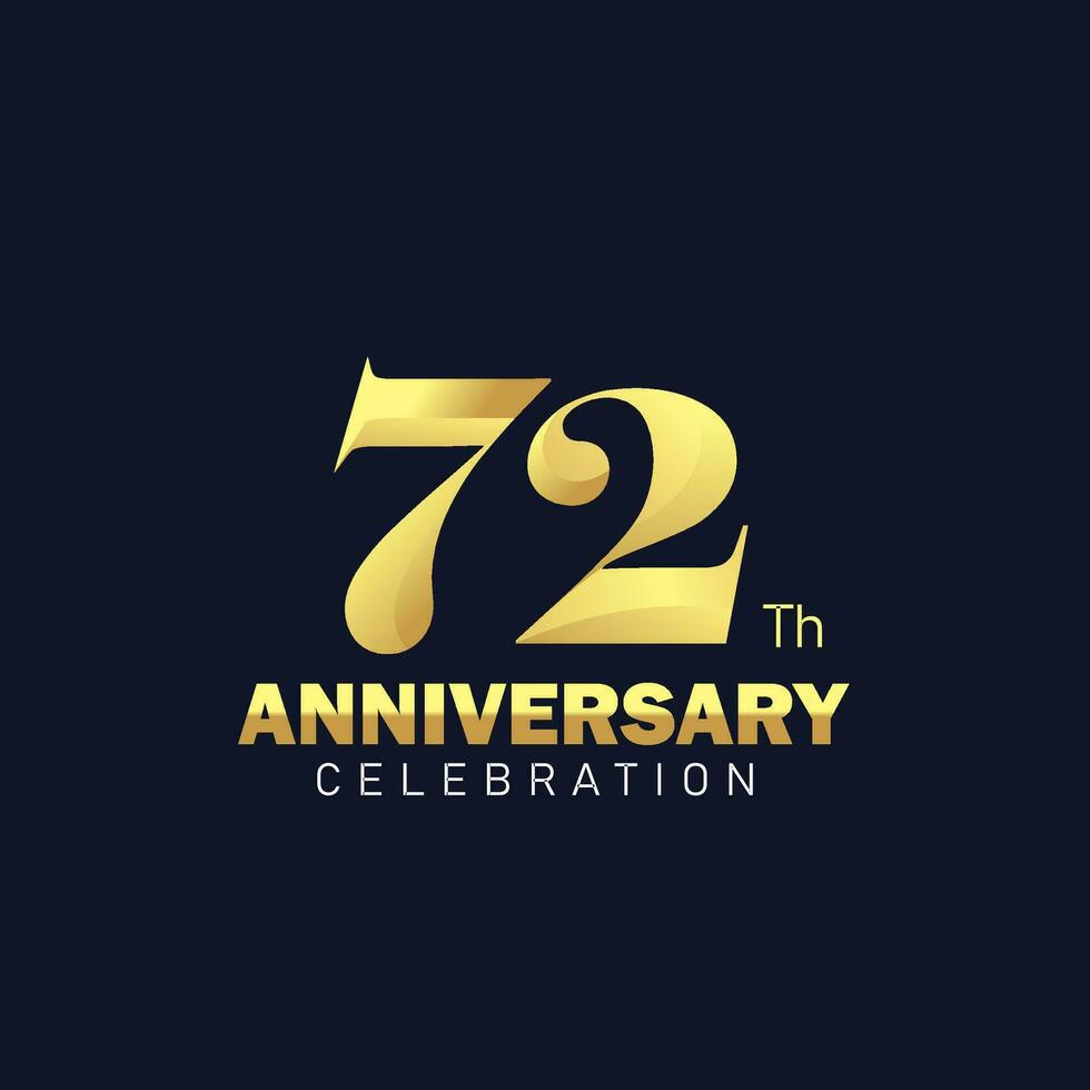 golden 72nd anniversary logo design, luxurious and beautiful cock golden color for celebration event, wedding, greeting card, and invitation vector