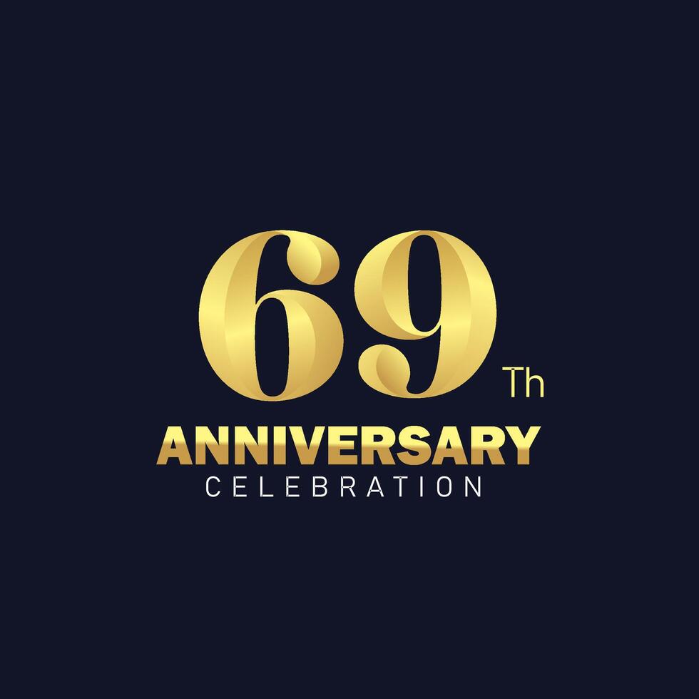 golden 69th anniversary logo design, luxurious and beautiful cock golden color for celebration event, wedding, greeting card, and invitation vector