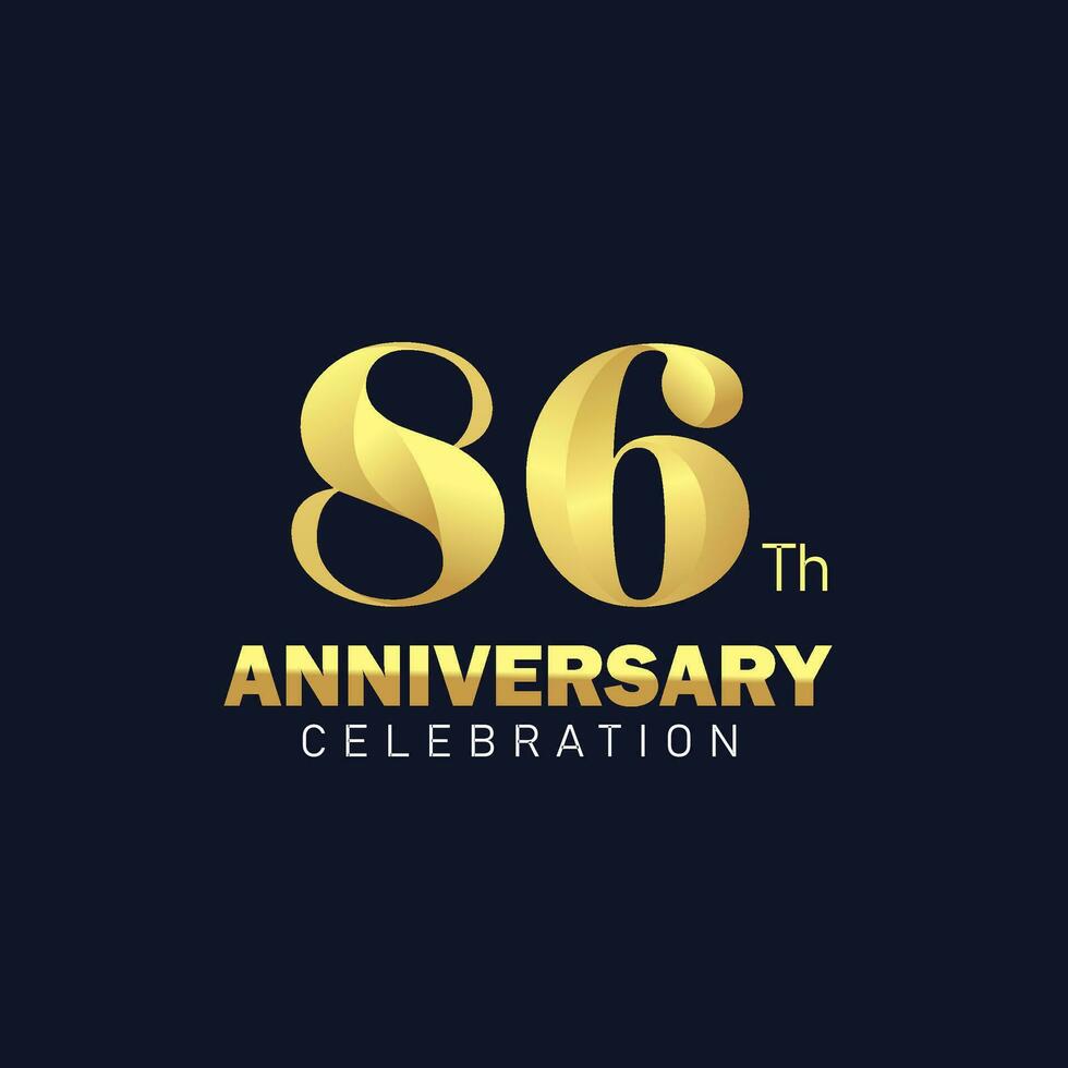 golden 86th anniversary logo design, luxurious and beautiful cock golden color for celebration event, wedding, greeting card, and invitation vector