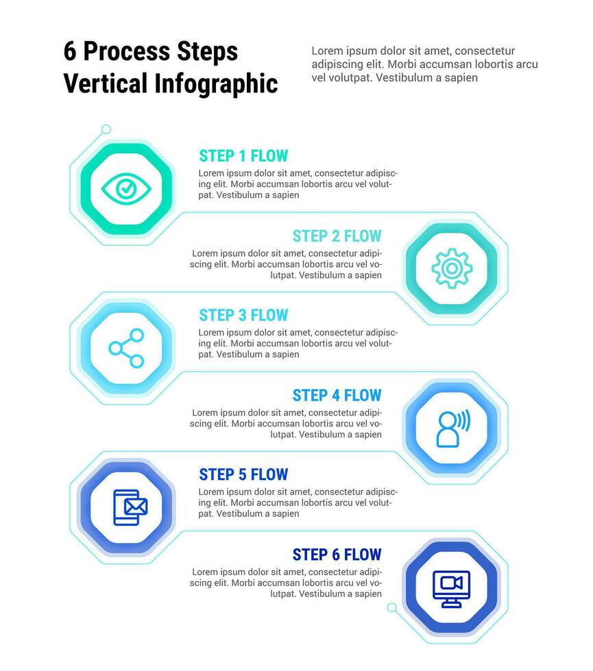 6 6 proceso pasos vertical infografía vector