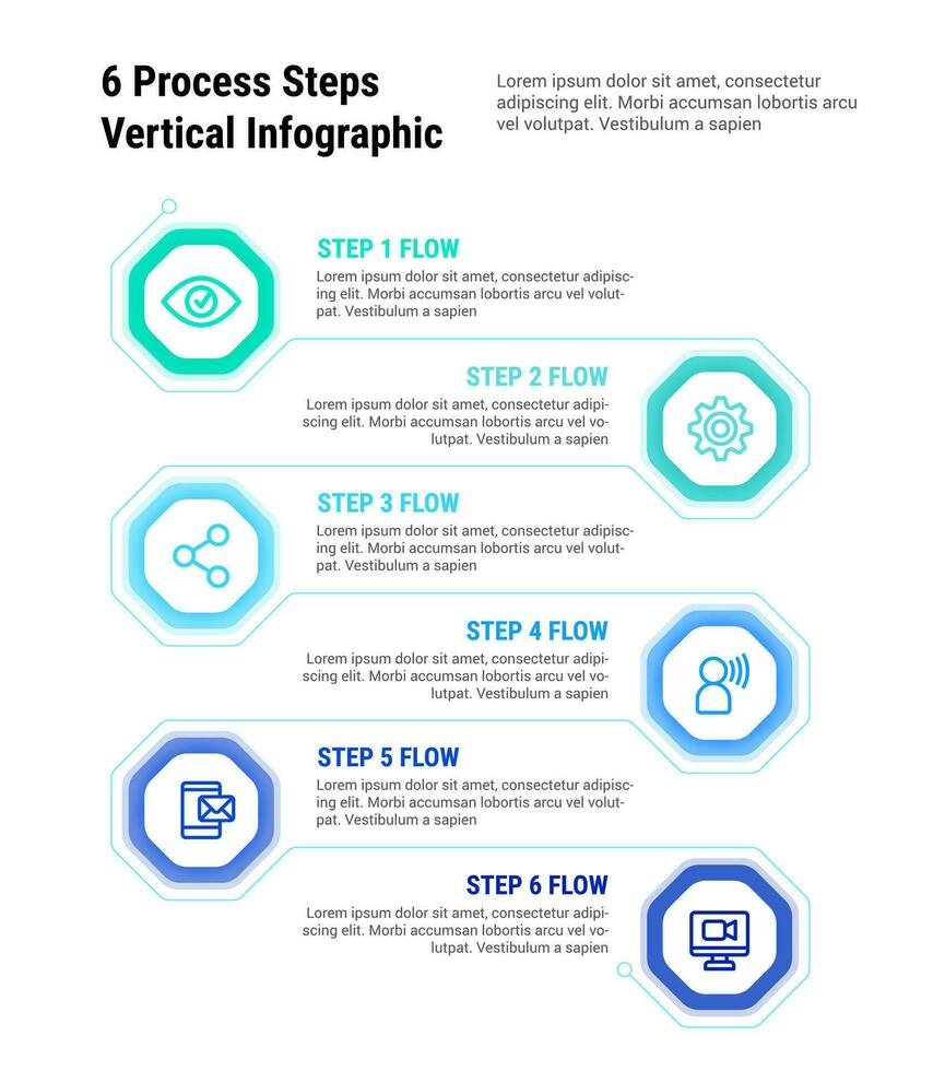 6 Process Steps Vertical Infographic vector
