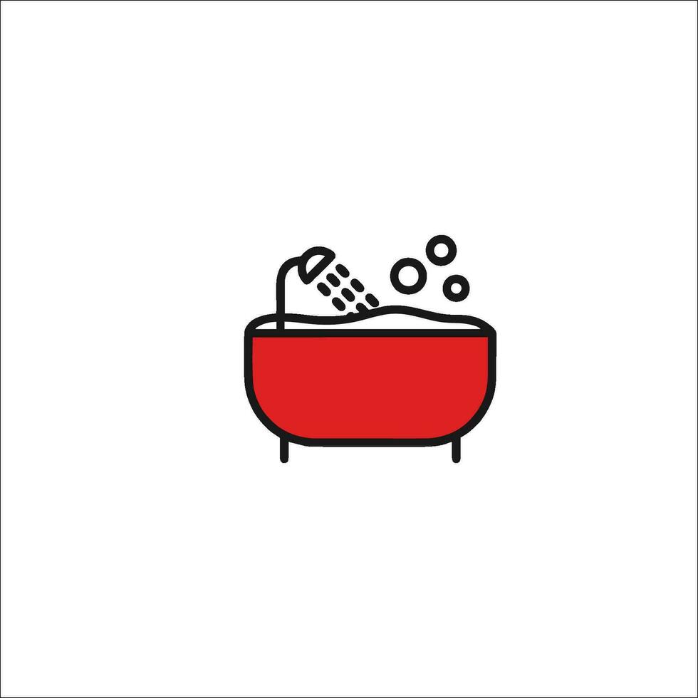 red bathtub with water faucet vector