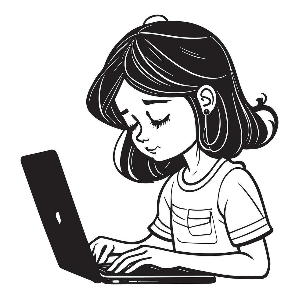 a small child browsing laptop vector silhouette