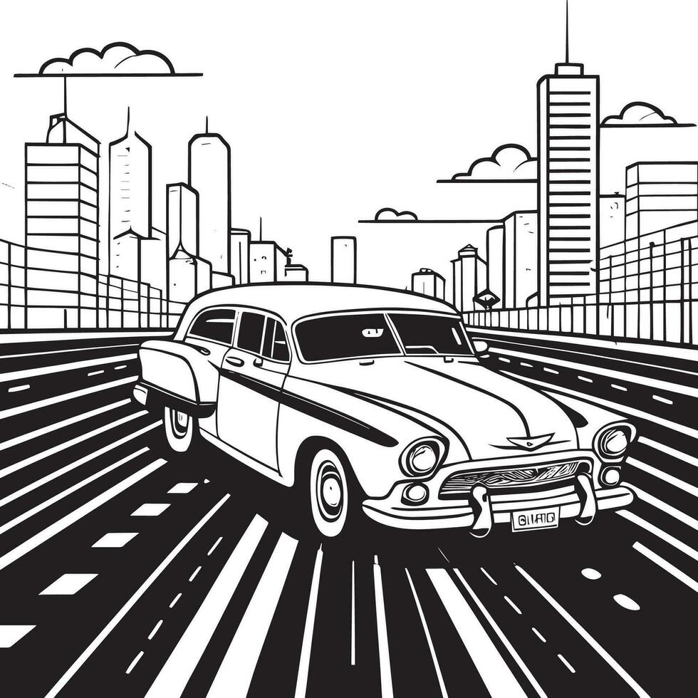 Car On The Highway Vector silhouette illustration