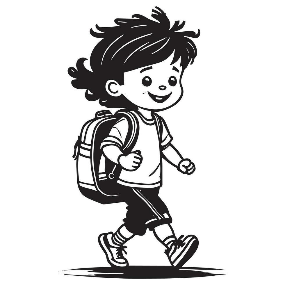 Child going to school vector silhouette illustration