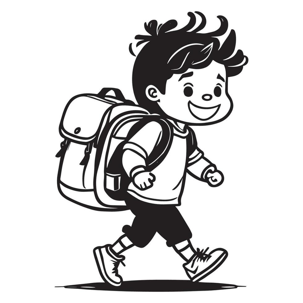 Child going to school vector silhouette illustration
