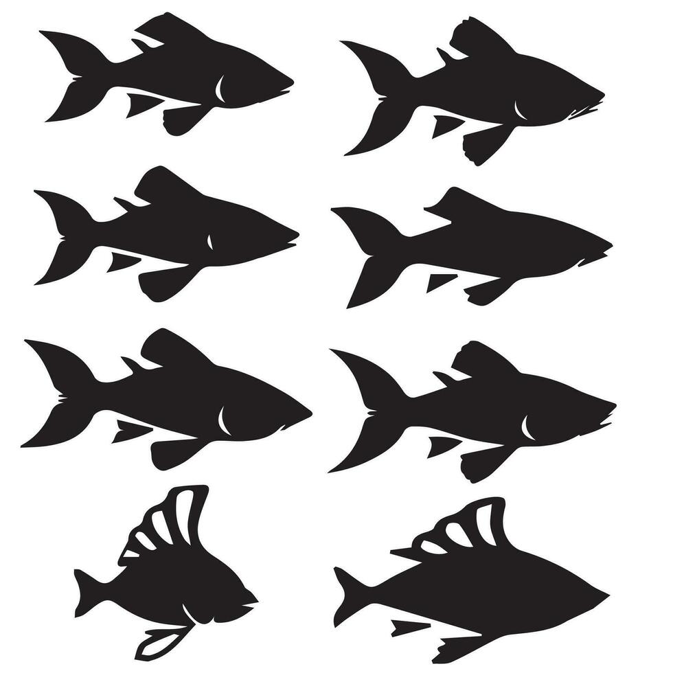 a set of fish vector silhouette illustration