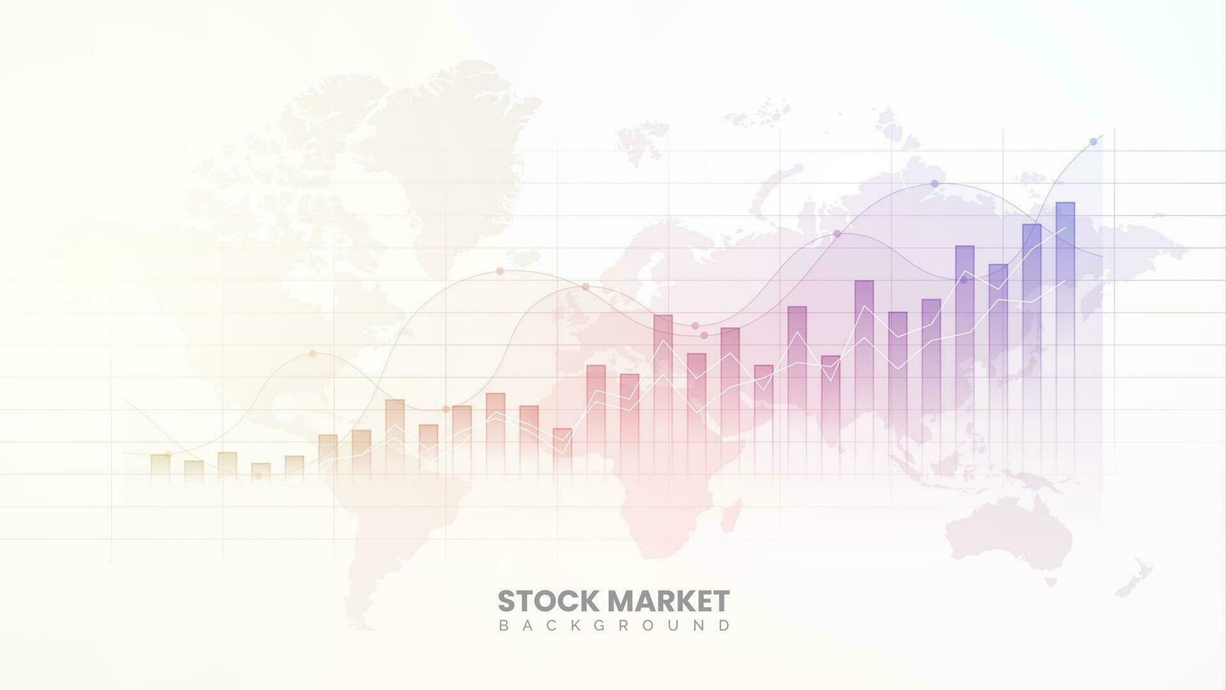 Stock market investment graph, global market information, financial bar chart, and yield curve display. Business analytics background concept on white background. Trading visualization in colorful vector