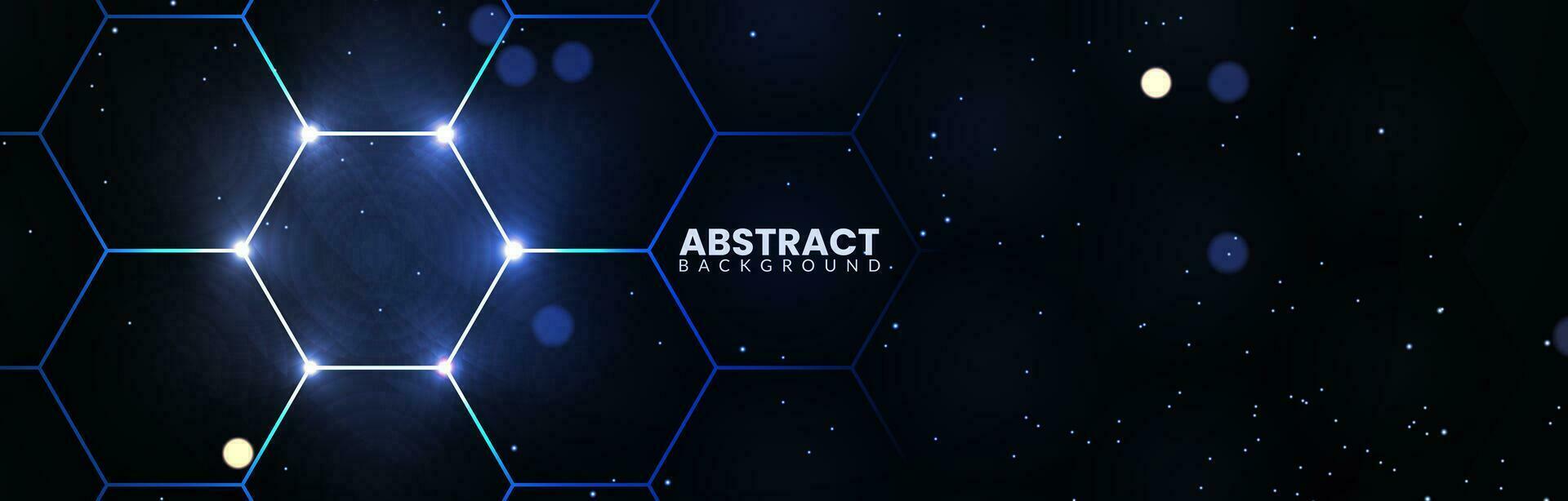 Futuristic hexagonal background with glowing blue neon light. Abstract technology design on a dark polygonal background vector