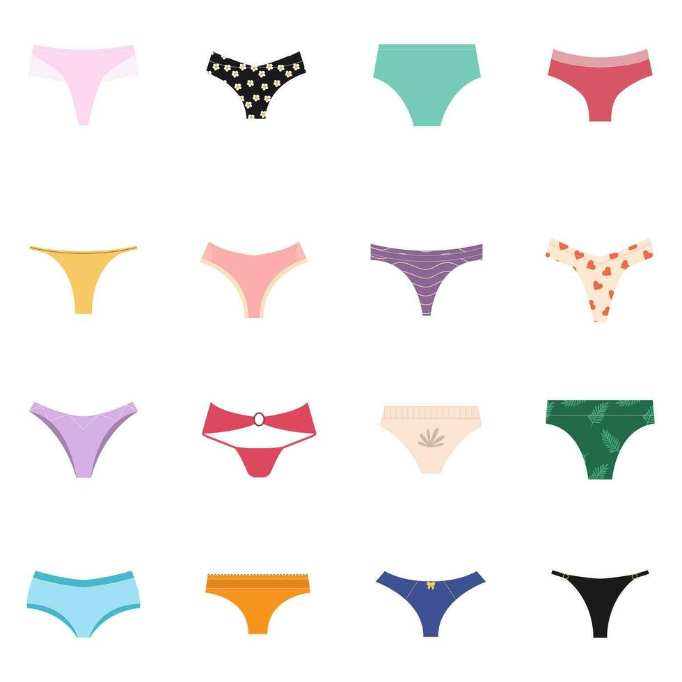 A set of women's underwear. A set of panties. Vector illustration.