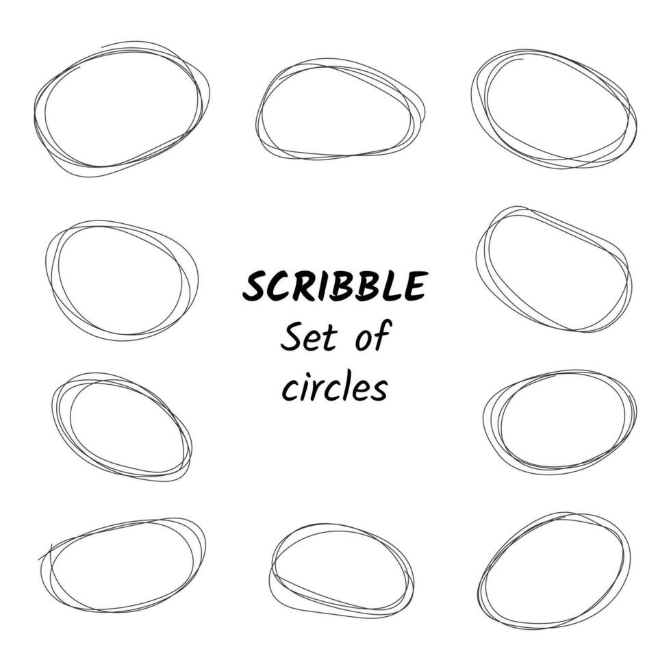 Set of hand drawn circles in doodle style. Vector illustration.