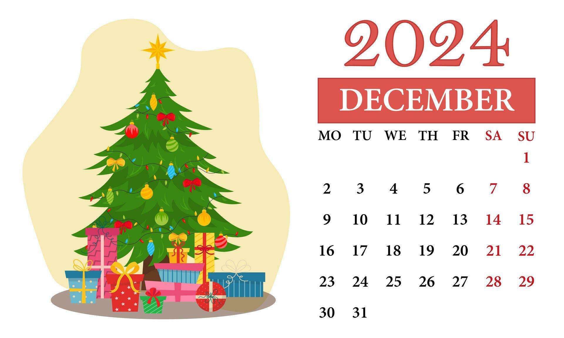 December Monthly Calendar 2024 With A Christmas Tree 25751424 Vector december-monthly-calendar-2024-with-a-christmas-tree-25751424-vector