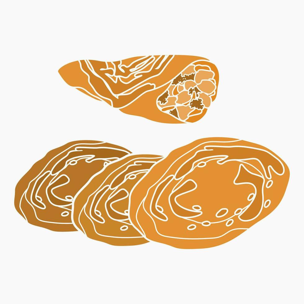 Editable Top Side View Classic Open And Rolled Indian Masala Dosa With Filling Vector Illustration in Flat Style for Artwork of Cuisine Related Design With South Asian Culture and Tradition