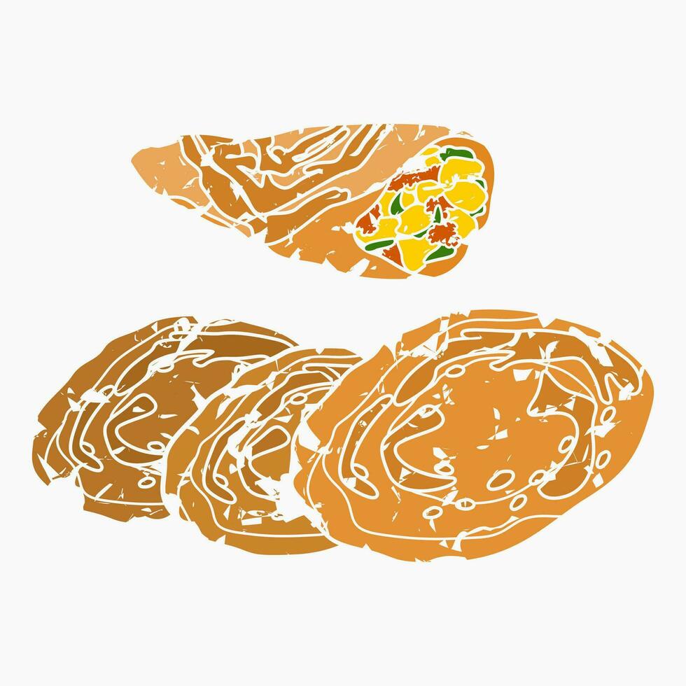 editable parte superior lado ver clásico abierto y arrollado indio condimento dosa con relleno vector ilustración en cepillo golpes estilo para obra de arte de cocina relacionado diseño con sur asiático cultura y tradicion