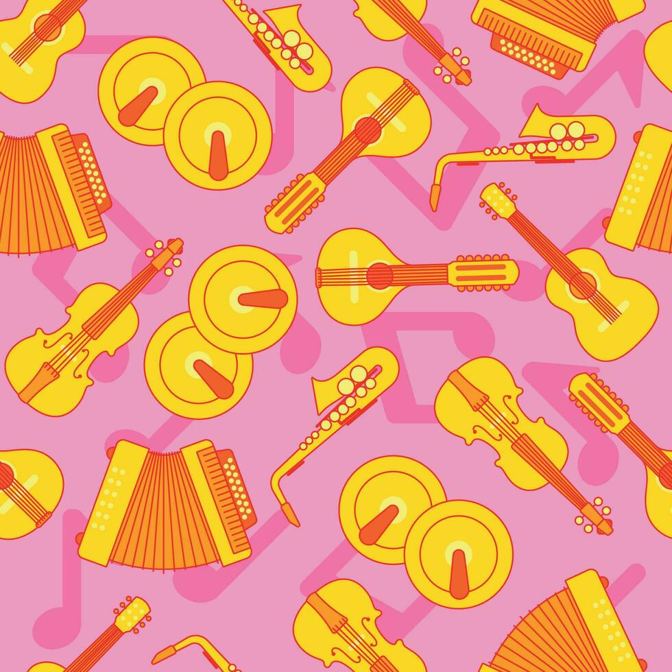 Colored seamless pattern background with musical instruments Vector