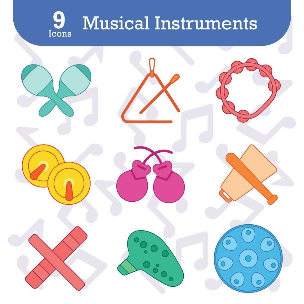 Set of colored musical instruments icons Vector