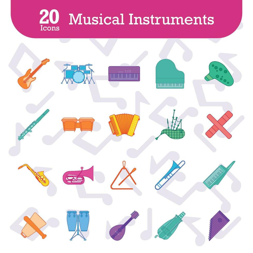 conjunto de de colores musical instrumentos íconos vector