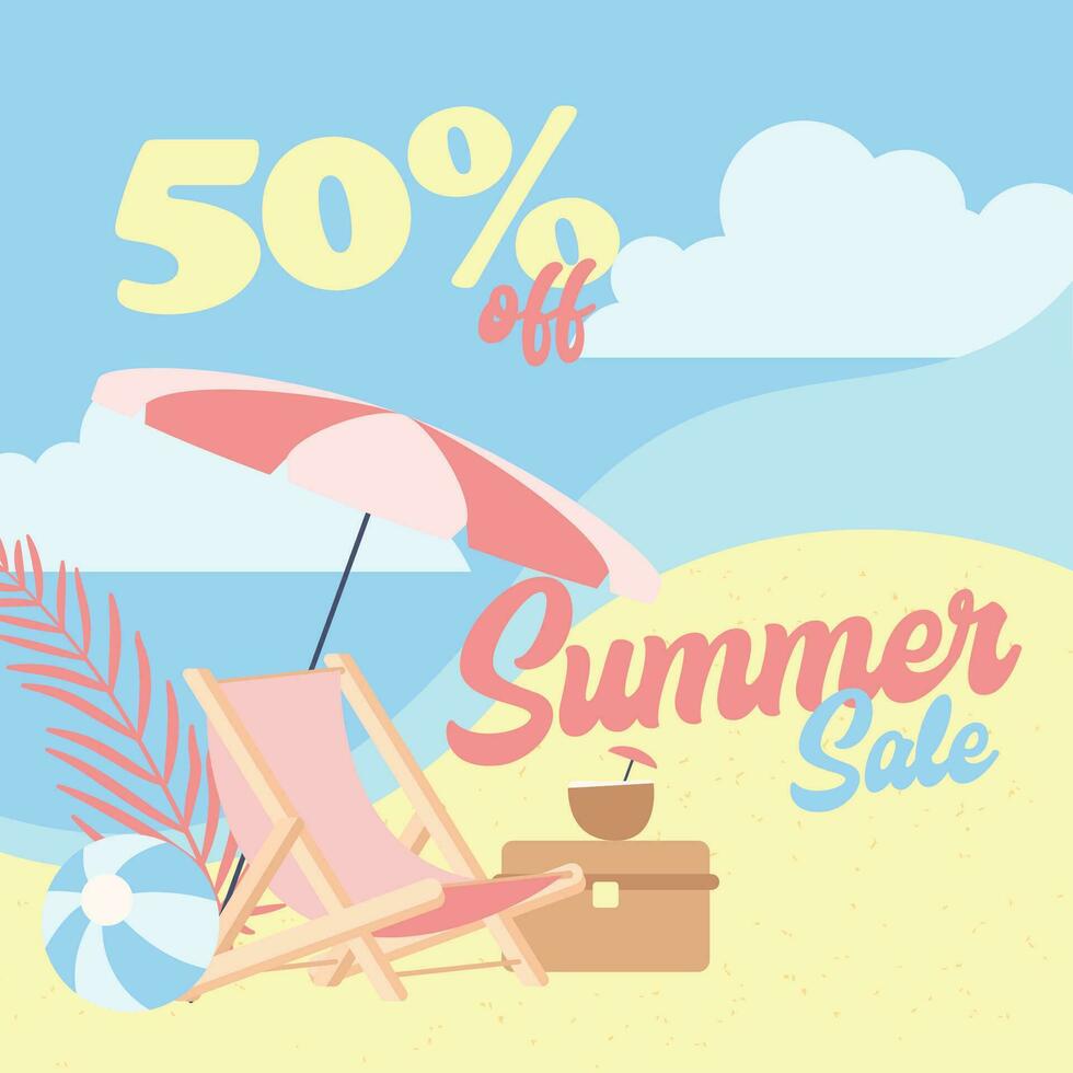 Summer sale discount poster with summer landscape Vector