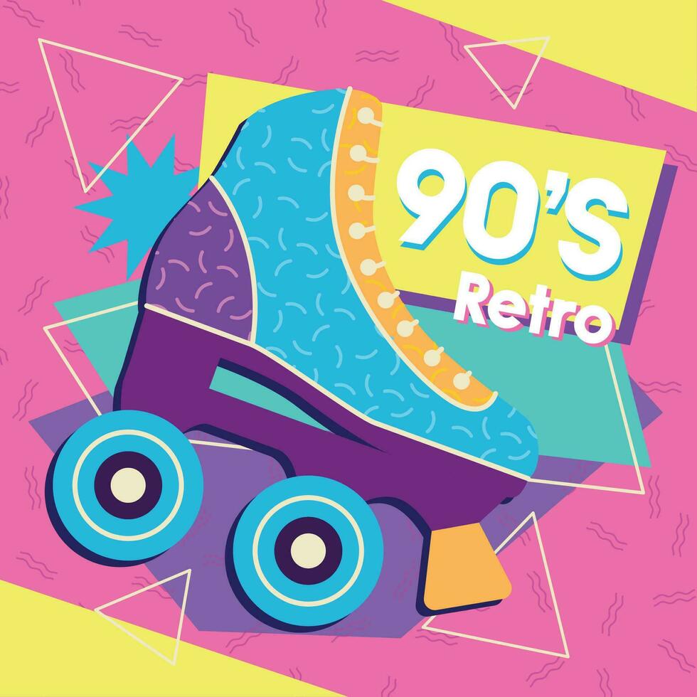 Isolated colored roller skateNostalgic retro background Vector