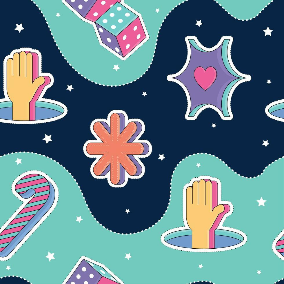 Seamless pattern background 3d groovy sticker icons wallpaper Vector