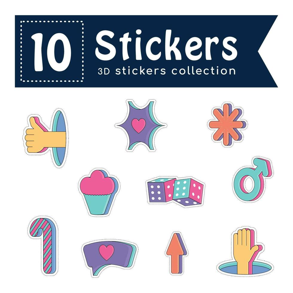 Set of colored groovy 3d sticker icons Vector