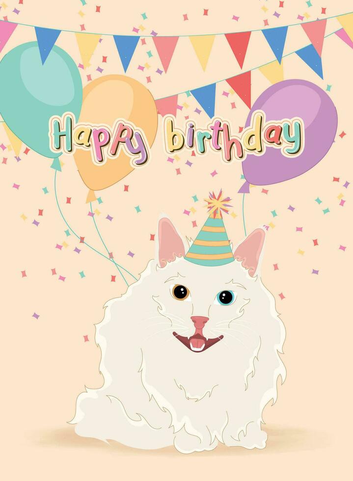 Cute birthday invitational card with a happy cat Vector