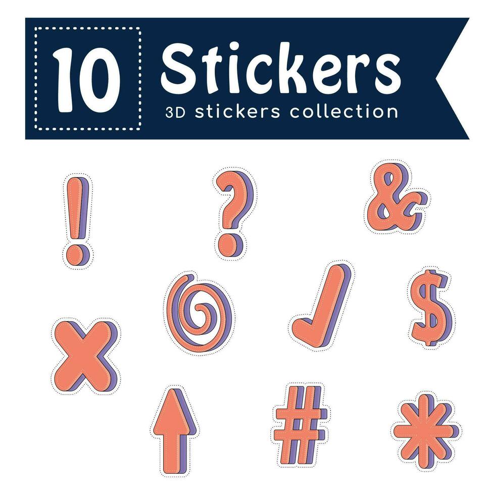Set of colored groovy 3d sticker icons Vector