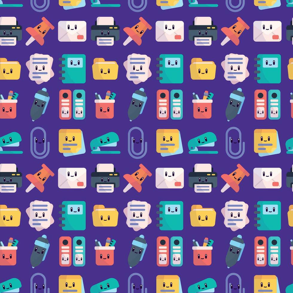 Seamless pattern background with cute office icons Vector
