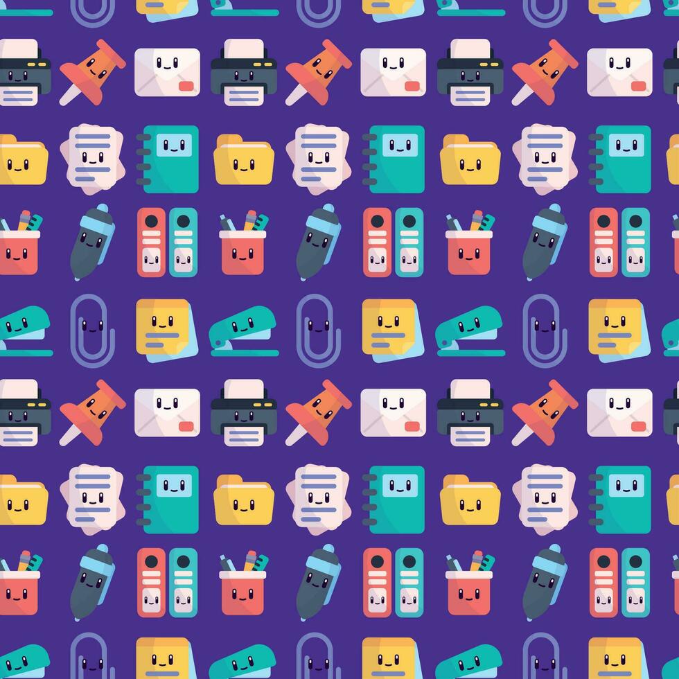 Seamless pattern background with cute office icons Vector