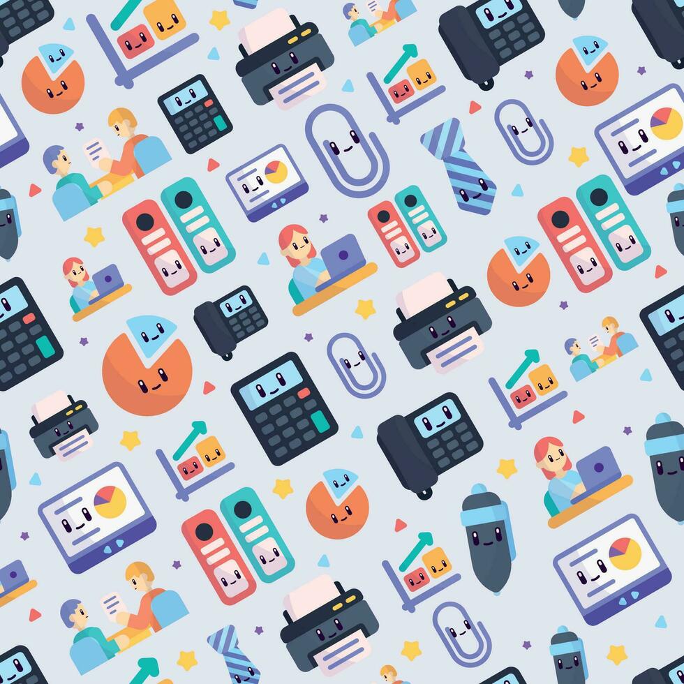 Seamless pattern background with cute office icons Vector