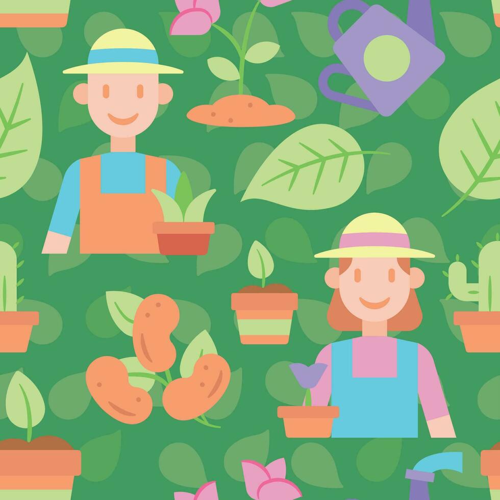 Seamless pattern background with gardening icons Vector