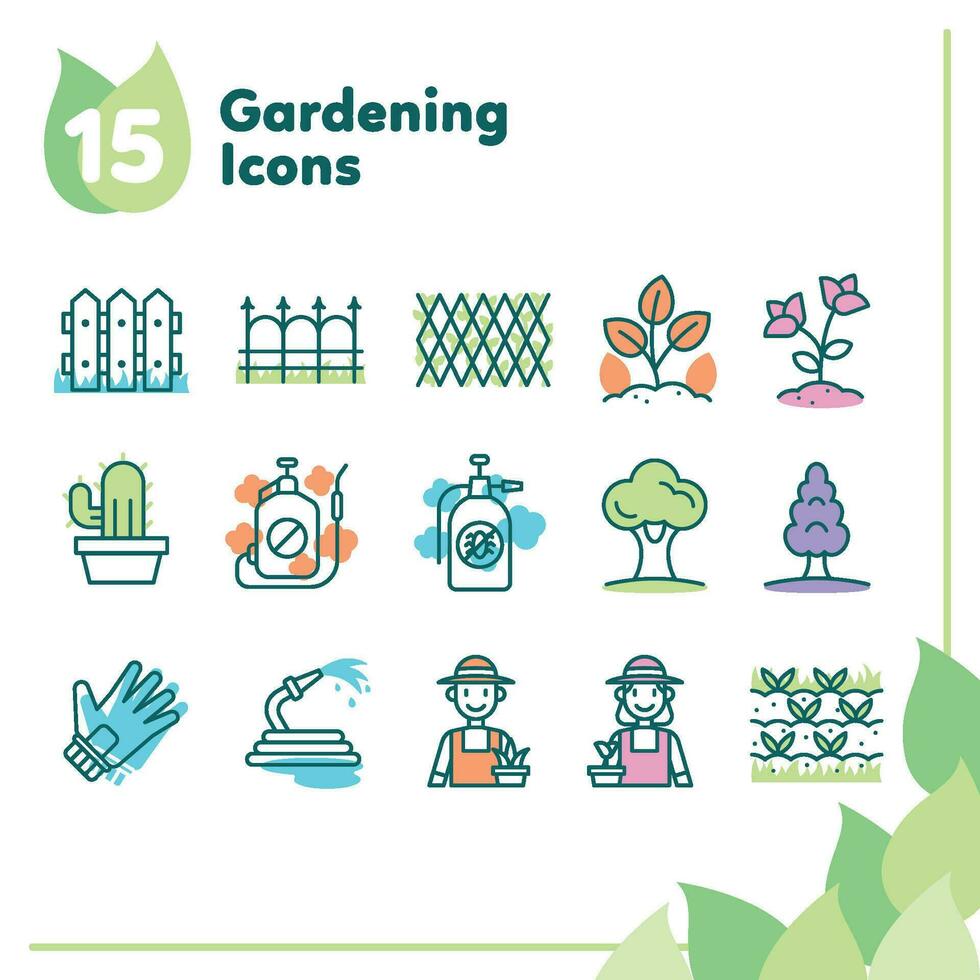 Set of different colored gardening icons Vector