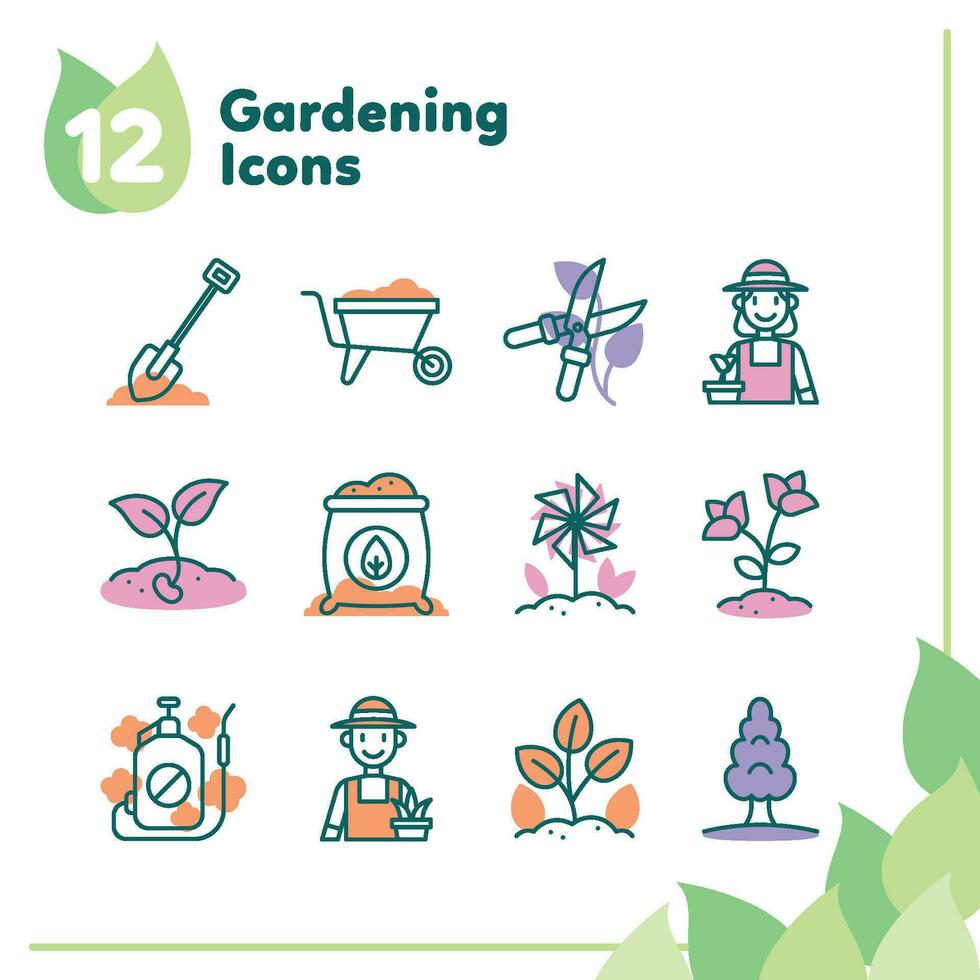 Set of different colored gardening icons Vector