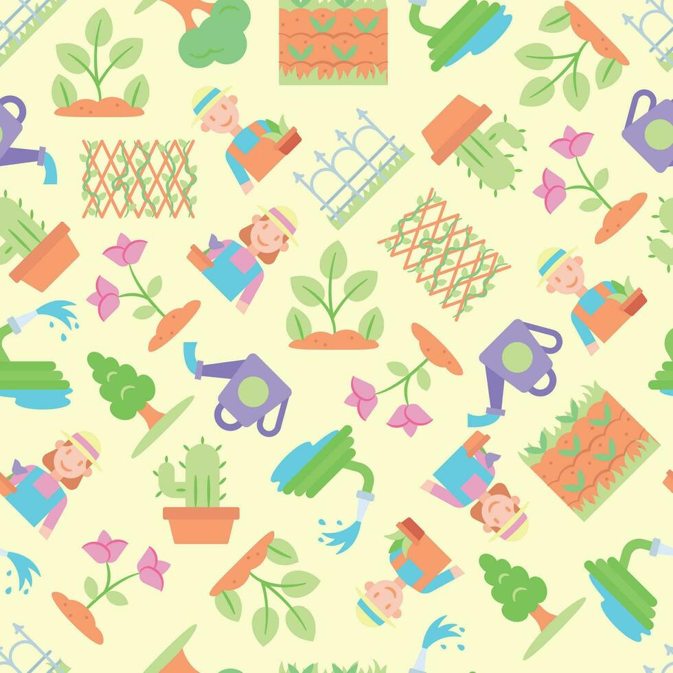 Seamless pattern background with gardening icons Vector