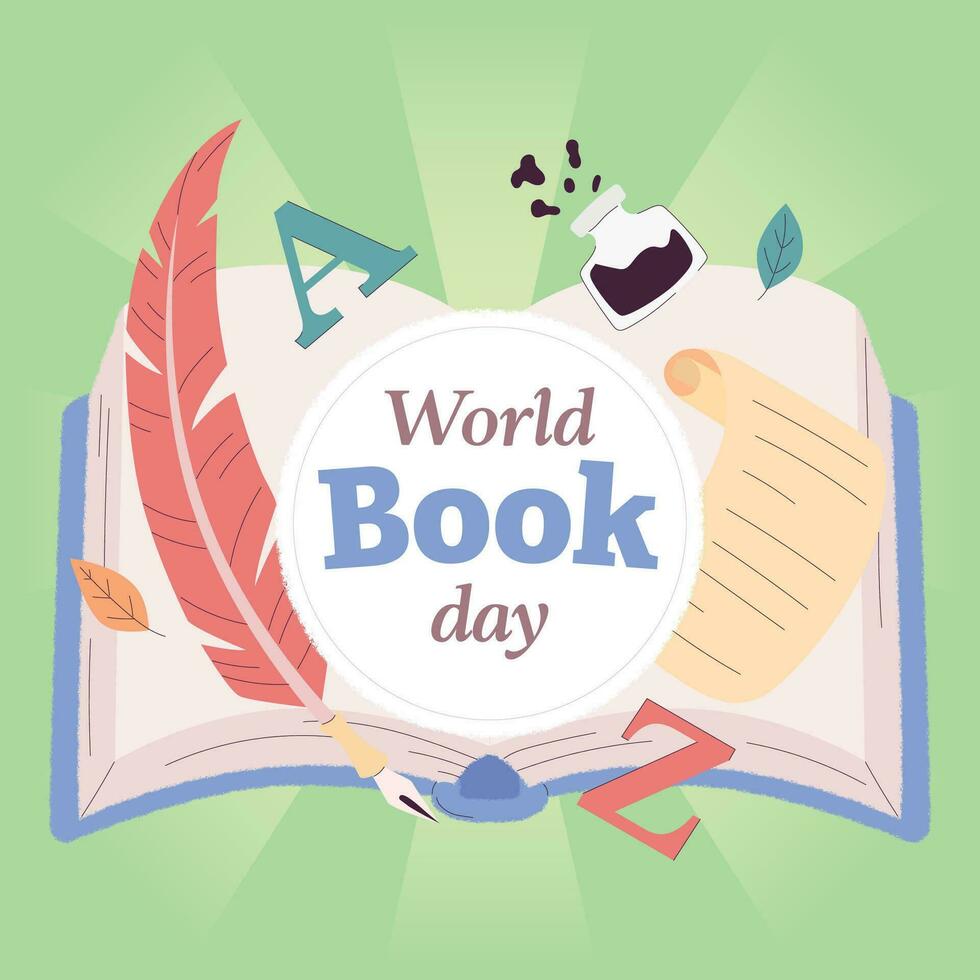 Isolated open book with typography icons World book day Vector