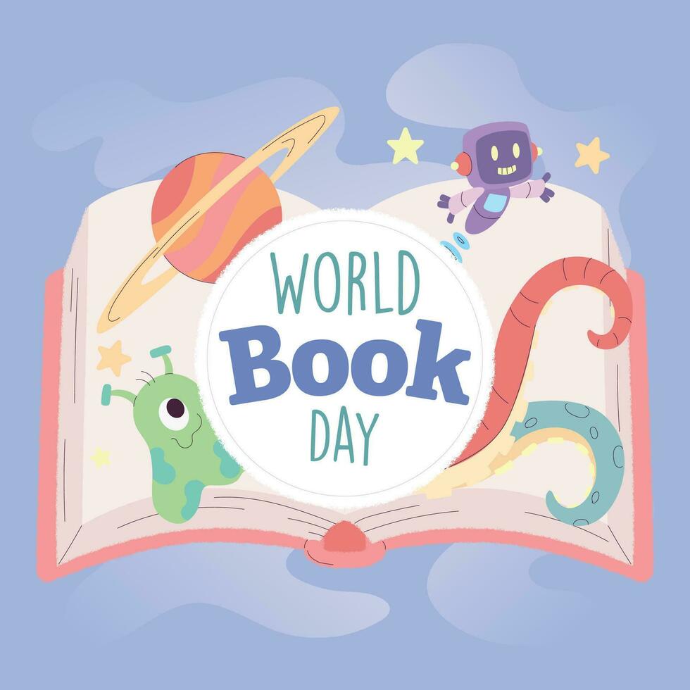 Isolated open book with scifi icons World book day Vector