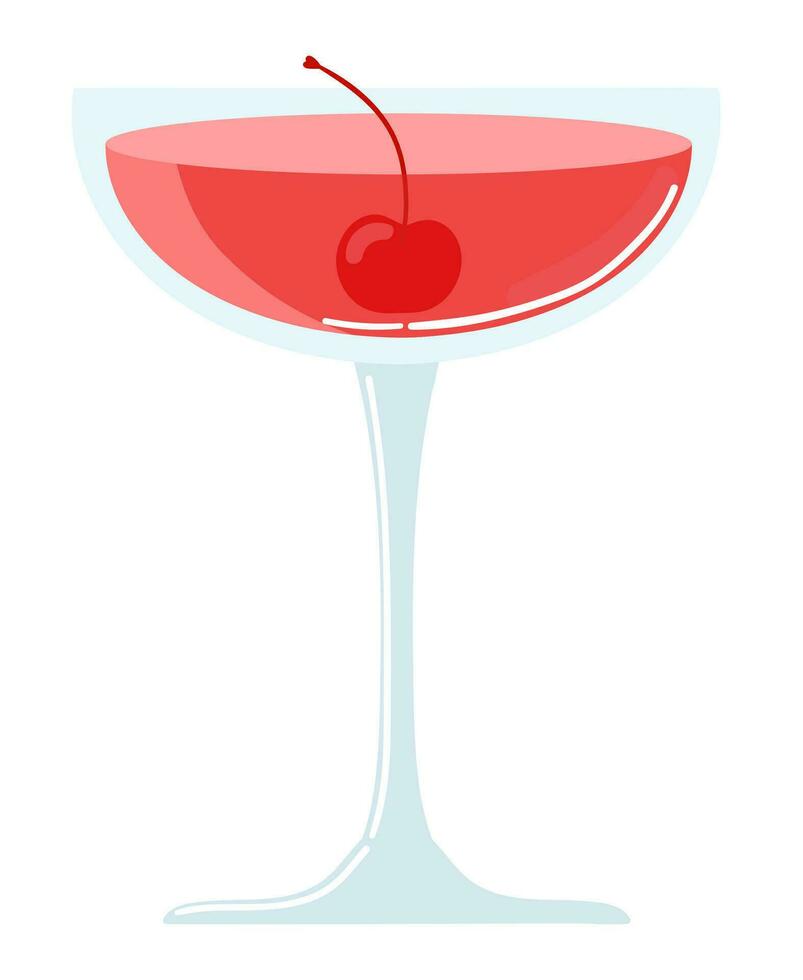 Manhattan with cherry in the bar glass. Summer alcohol cocktail vector