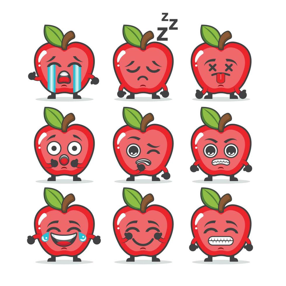 Emoji set cute multi-faced apple emoji vector