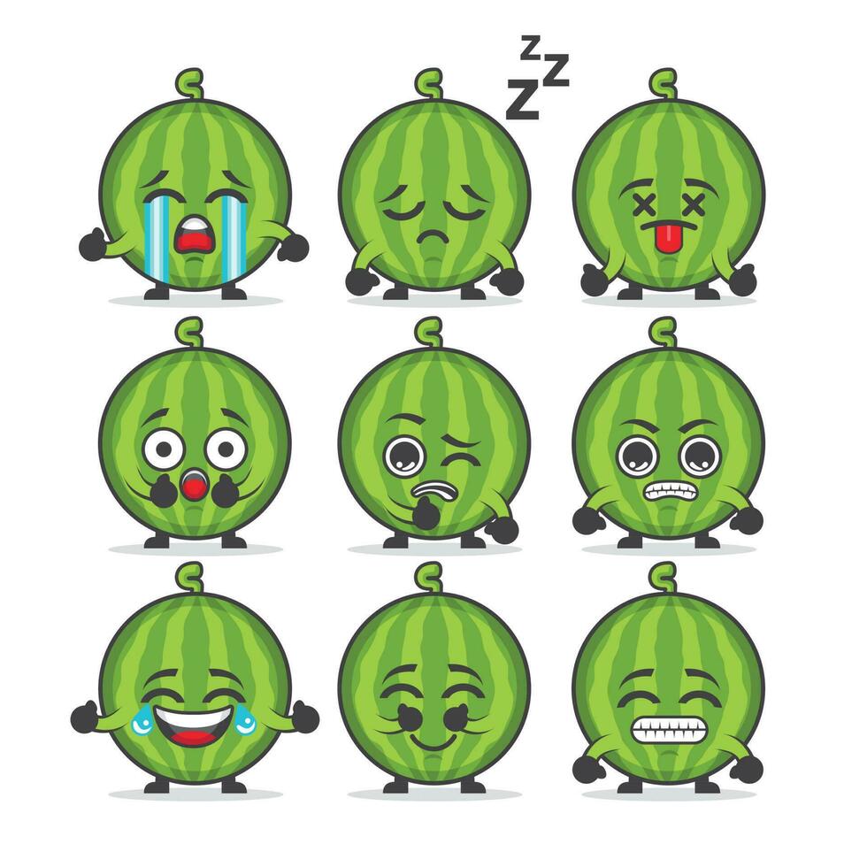 Emoji set cute multifaced watermelon emoji 25751767 Vector Art at Vecteezy
