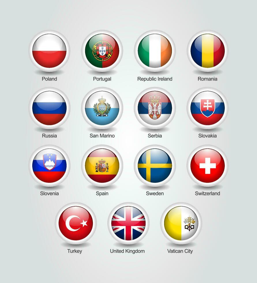 3D Flag Icons Glossy Circle of Europe Countries vector