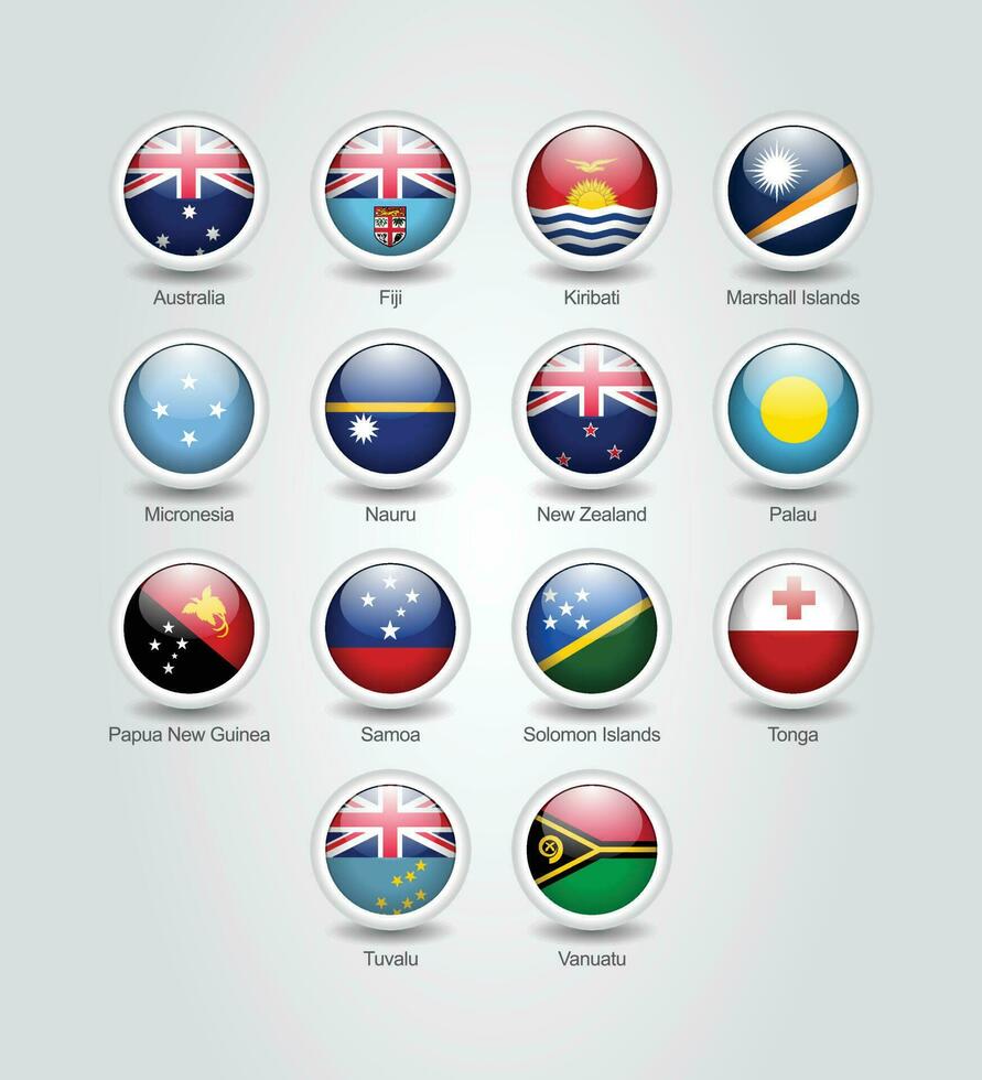3d bandera íconos lustroso circulo de Australia y Oceanía países vector