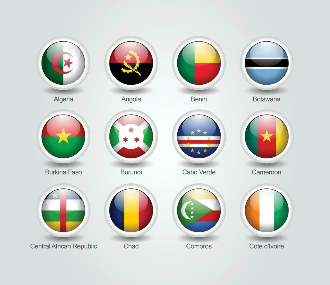 3d bandera íconos lustroso circulo de África países vector