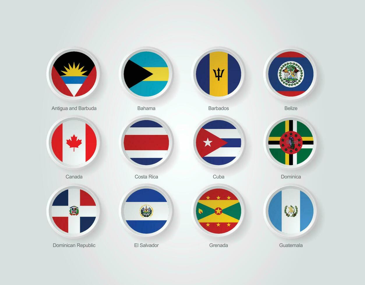 3D Flag Icons Emboss Circle of North America Countries vector
