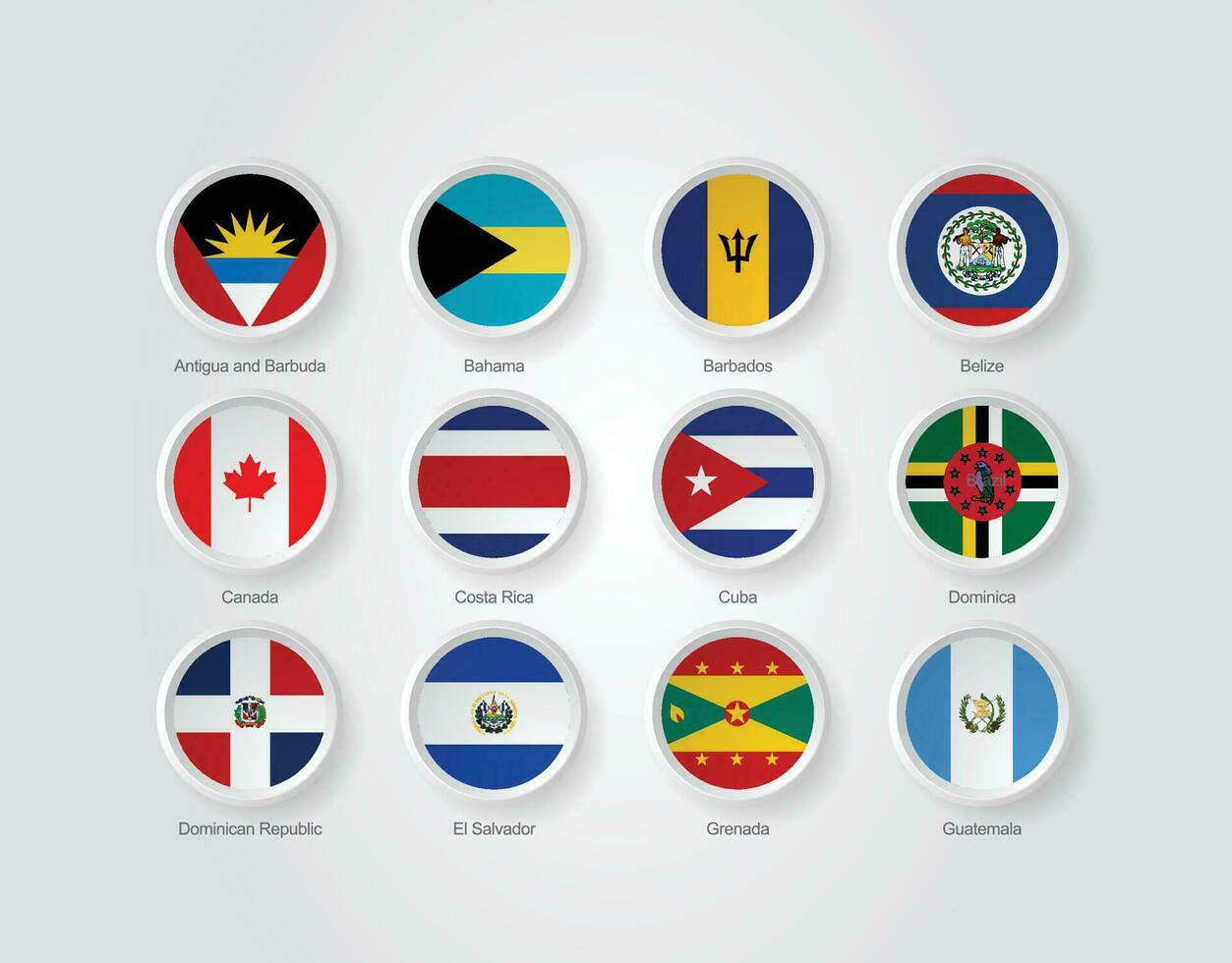 3d bandera íconos realzar circulo de norte America países vector