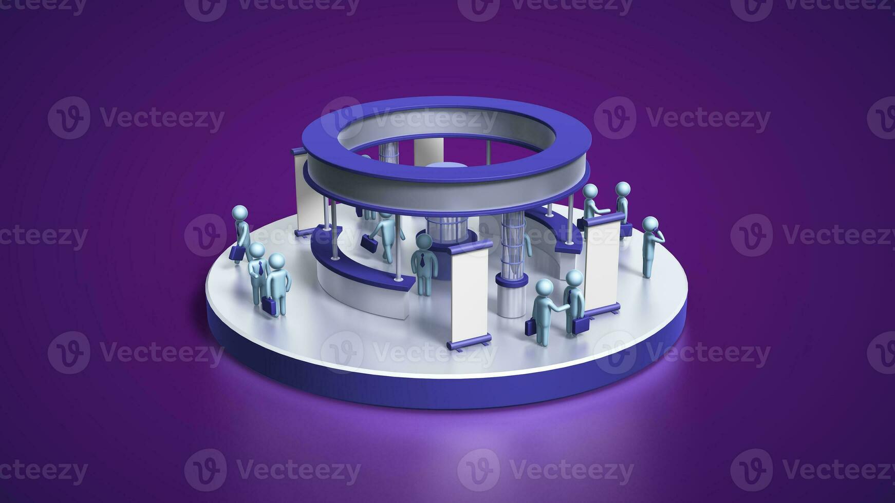3D people on exhibition for events, businesses, promotions, programs and advertising with purple background color and view from the top angle. photo